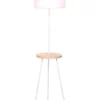Sarantino Metal Floor Lamp Stand Tripod In Round Shade Wooden Table Shelf White