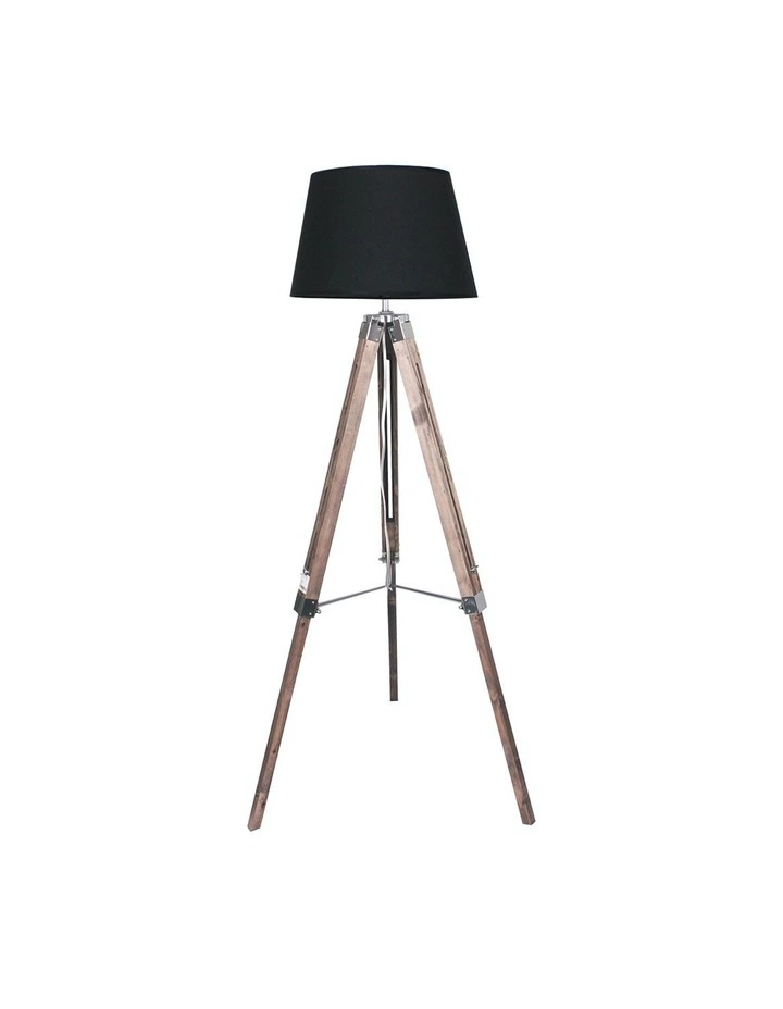 Sarantino Solid Wood Tripod Floor Lamp Adjustable Height Stand Black Linen Round Shade 1 Sarantino Solid Wood Tripod Floor Lamp Adjustable Height Stand Black Linen Round Shade