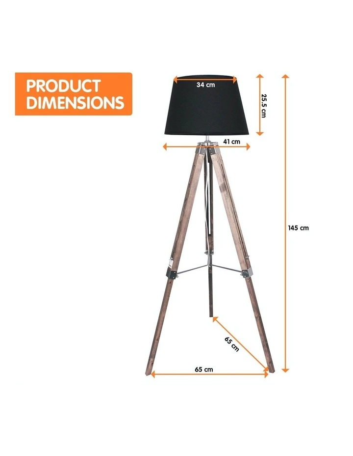 Sarantino Solid Wood Tripod Floor Lamp Adjustable Height Stand Black Linen Round Shade 2 Sarantino Solid Wood Tripod Floor Lamp Adjustable Height Stand Black Linen Round Shade - Image 2