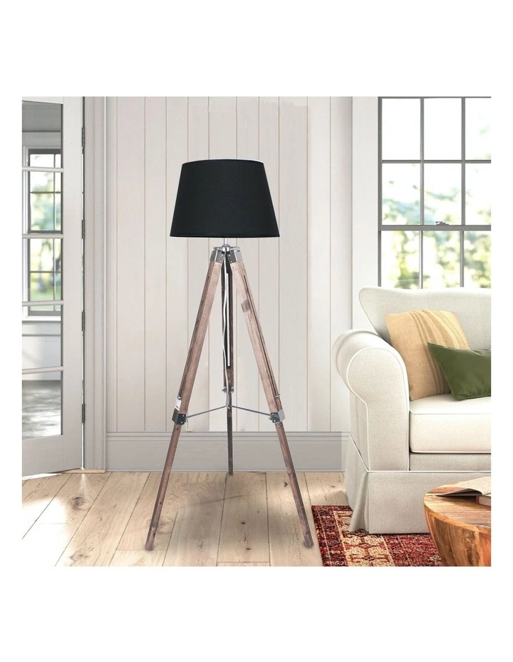 Sarantino Solid Wood Tripod Floor Lamp Adjustable Height Stand Black Linen Round Shade 6 Sarantino Solid Wood Tripod Floor Lamp Adjustable Height Stand Black Linen Round Shade - Image 6