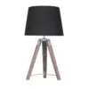Sarantino Wooden Tripod Table Lamp With Black Linen Taper Fabric Round Shade Reading Light
