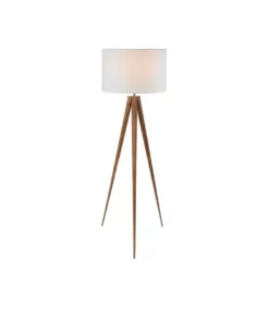 Sarantino Floor Lamp Tripod Stand In Round Drum Shade Wood Finish Legs Light Reading