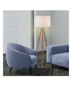 Sarantino Floor Lamp Tripod Stand In Round Drum Shade Wood Finish Legs Light Reading -Home Decor Shop 828976420 6 720x928