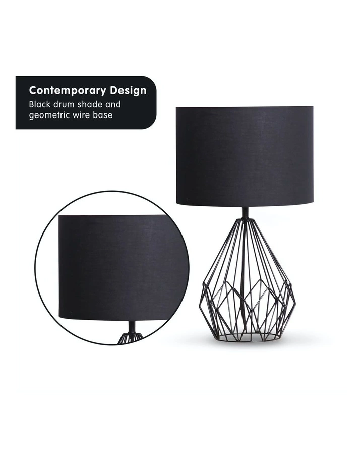 Sarantino Metal Wire Table Lamp Black Finish Reading Light With Black Drum Shade 3 Sarantino Metal Wire Table Lamp Black Finish Reading Light With Black Drum Shade - Image 3