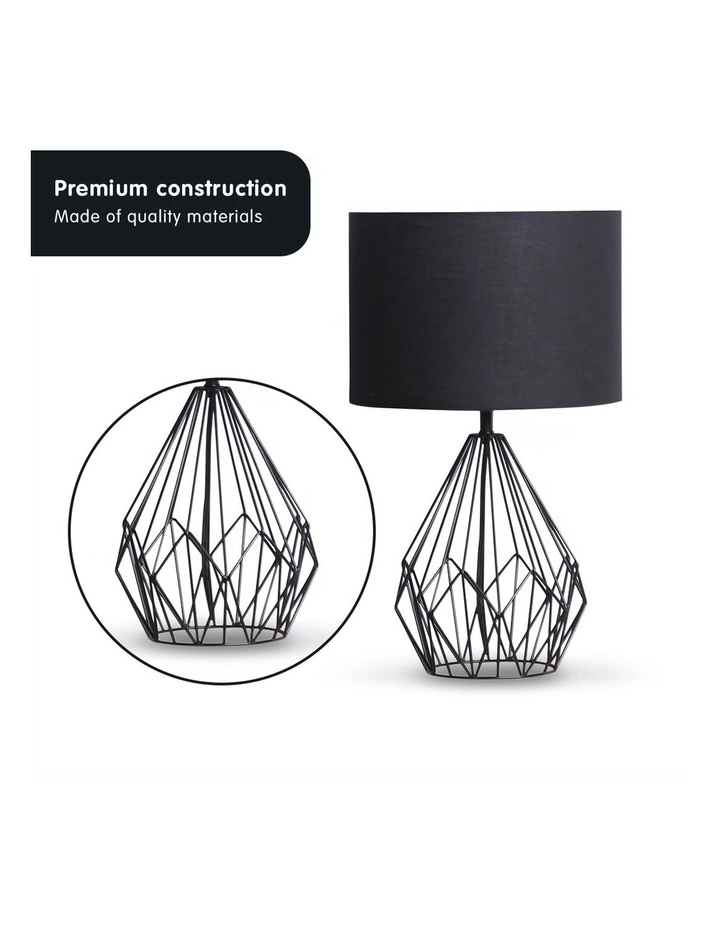 Sarantino Metal Wire Table Lamp Black Finish Reading Light With Black Drum Shade 4 Sarantino Metal Wire Table Lamp Black Finish Reading Light With Black Drum Shade - Image 4