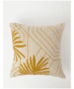 Vue Maricopa Palm Leaf Embroidered Cushion in Ochre