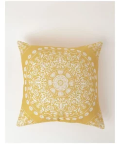 Heritage Lorenzo Medallion Print & Embroidered Cushion Yellow