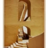 Urban Road Winding Staircase Mustard Print Oak Frame