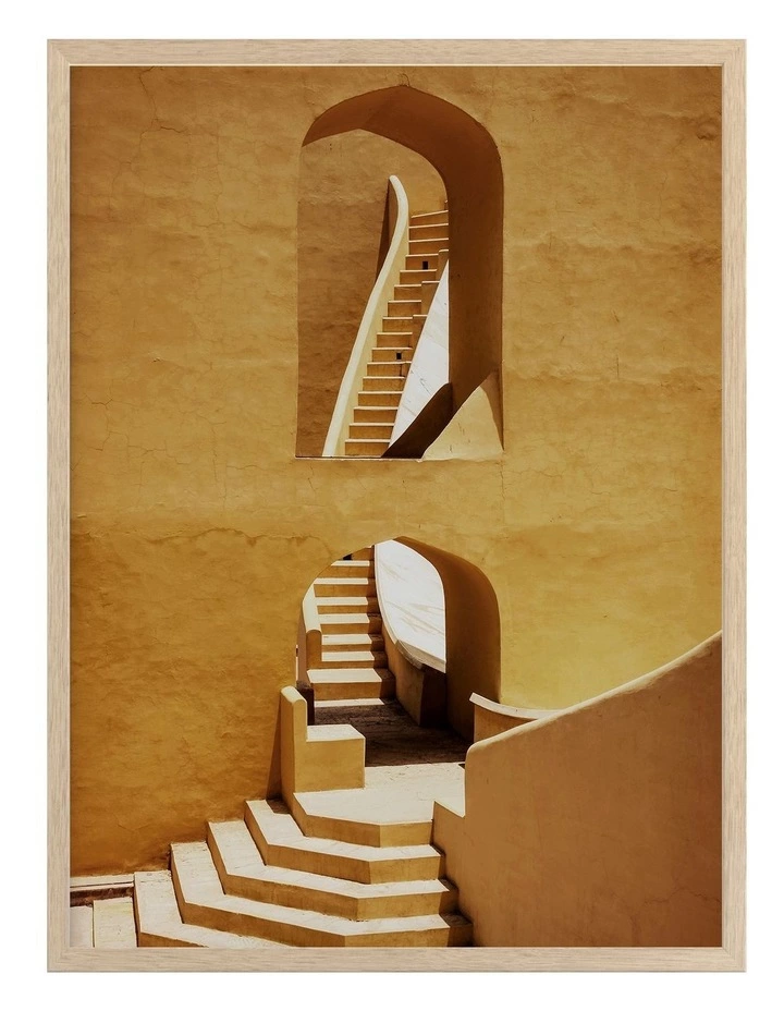 Urban Road Winding Staircase Mustard Print Oak Frame 1 Urban Road Winding Staircase Mustard Print Oak Frame