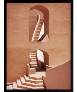 Urban Road Winding Staircase Terracotta Print Black Frame