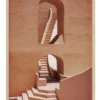 Urban Road Winding Staircase Terracotta Print Oak Frame