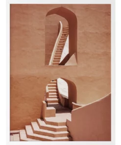 Urban Road Winding Staircase Terracotta Print White Frame