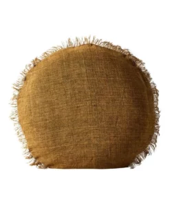Aura Home Vintage Linen Fringe 45cm Round Cushion in Bronze