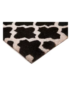 Fab Habitat Girih Black and White PVC Backed Coir Doormat 45x75 cm