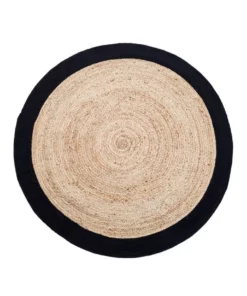 Fab Habitat 120cm Round Jute Rug | Decorative Floor Rug Phoenix Black & Natural