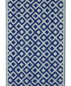 Fab Habitat 180x270cm Marina Indigo Blue & White Recycled Plastic Outdoor Rug and Mat