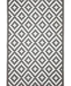 Fab Habitat 270x360cm Aztec Grey & White Recycled Plastic Outdoor Rug and Mat