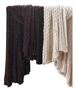 M.M Linen Cable Knit Throw in Coffee -Home Decor Shop 841634560 3 720x928