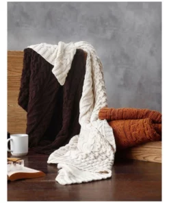 M.M Linen Cable Knit Throw in Coffee -Home Decor Shop 841634560 5 720x928