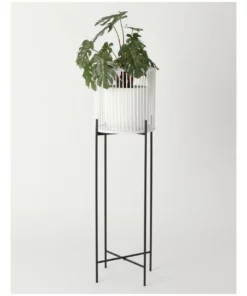 Vue Pulse 100cm White Bamboo And Metal Planter Stand