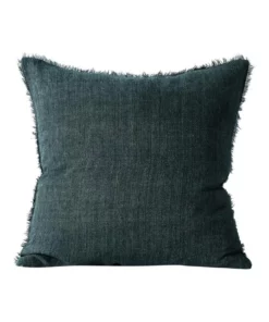 Aura Home Vintage Linen Fringe Cushion in Storm