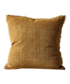 Aura Home Vintage Linen Fringe Cushion in Bronze