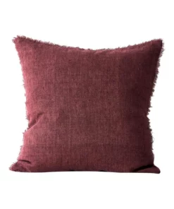 Aura Home Vintage Linen Fringe Cushion in Syrah