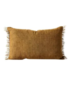 Aura Home Vintage Linen Fringe Rectangle Cushion in Bronze