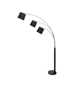 Sarantino Adjustable 3-Light Tapered Shade Arc Floor Lamp Black