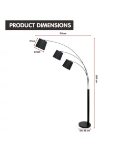 Sarantino Adjustable 3-Light Tapered Shade Arc Floor Lamp Black -Home Decor Shop 869501980 4 720x928