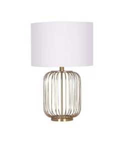 Sarantino Table Lamp Rose Gold Finish with White Linen Shade