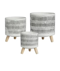 Cooper & Co Set of 3 Nested Black Stripe Terracotta Pots