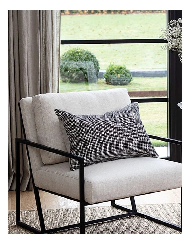 Madras Link Malala Natural Raw Silk Cushion in Black/Natural 2 Madras Link Malala Natural Raw Silk Cushion in Black/Natural - Image 2