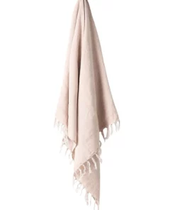 Aura Home Vintage Linen Fringe Throw in Shell