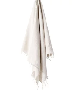 Aura Home Vintage Linen Fringe Throw in Sand