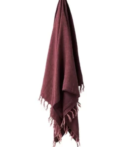 Aura Home Vintage Linen Fringe Throw in Syrah