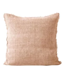 Aura Home Vintage Linen Fringe Cushion in Pink Clay