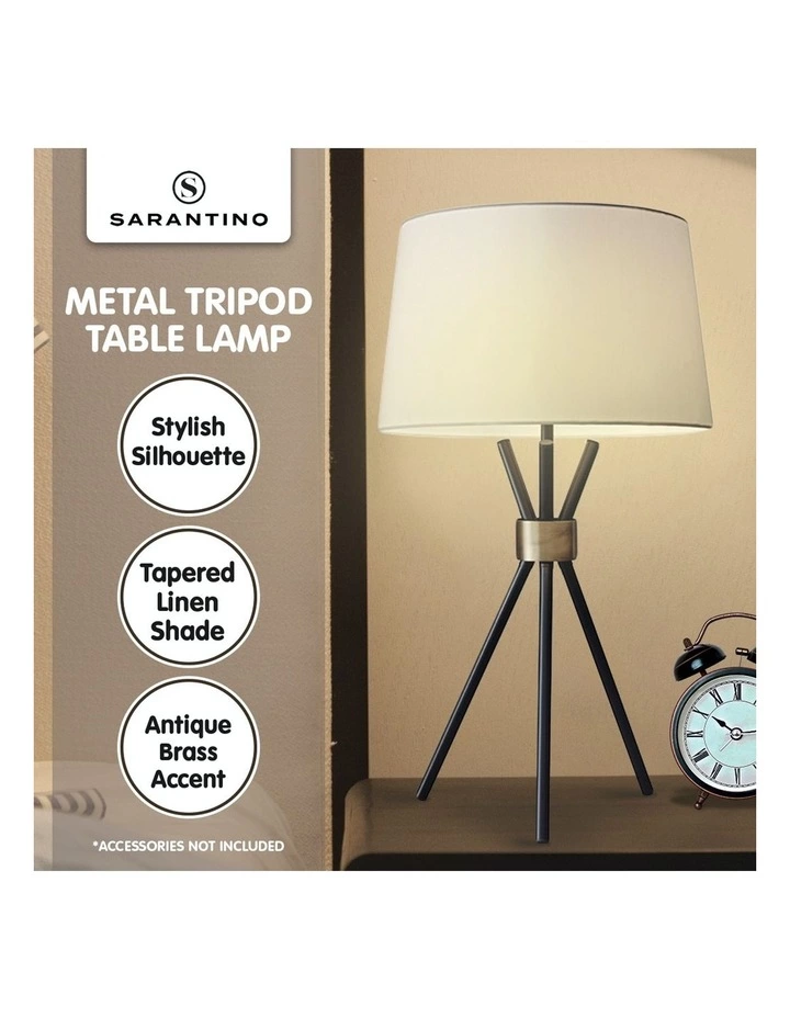 Sarantino Metal Tripod Table Lamp With Antique Brass Accent 6 Sarantino Metal Tripod Table Lamp With Antique Brass Accent - Image 6