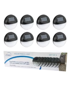 Milano Décor Utmark 8 Pack Round Solar LED Solar Fence Lights Black