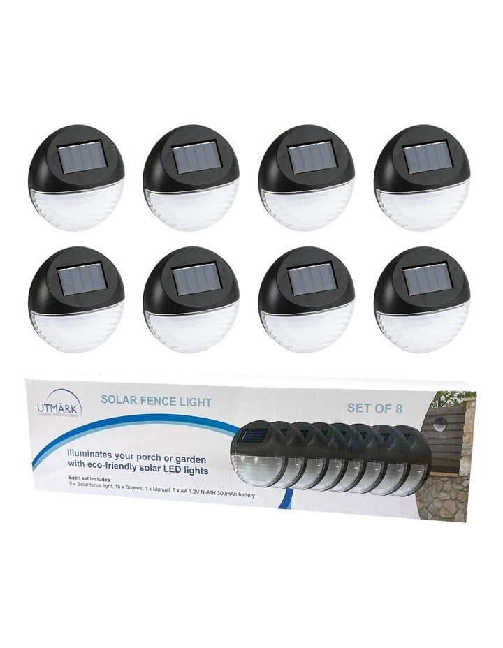 Milano Décor Utmark 8 Pack Round Solar LED Solar Fence Lights Black 1 Milano Décor Utmark 8 Pack Round Solar LED Solar Fence Lights Black