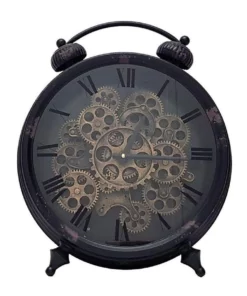 La Florentina Newton Alarm Moving Cogs Standing Clock Black