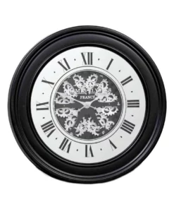 La Florentina Miro' French Mirrored Moving Cogs Wall Clock 80cm Black