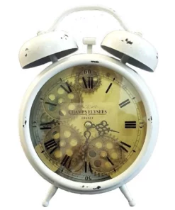 La Florentina Madame Blance Alarm Moving Cogs Bedside Clock White
