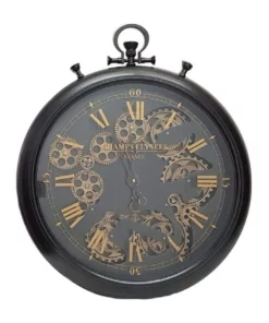 La Florentina Ulysse Noir French Stopwatch Moving Cogs Wall Clock Black