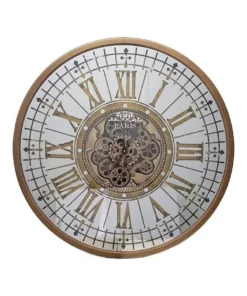 La Florentina Mirrored Paris Moving Cogs Wall Clock 80cm Gold