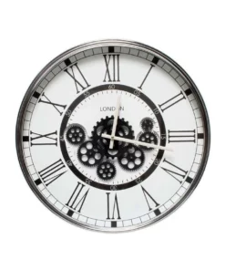 La Florentina London Modern Moving Cogs Clock Black & White