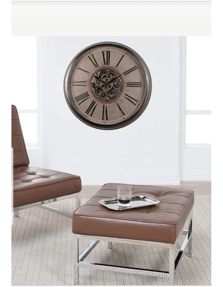 La Florentina Le Romancier Round Antique Provincial Moving Cogs Wall Clock Rustic 3 La Florentina Le Romancier Round Antique Provincial Moving Cogs Wall Clock Rustic - Image 3