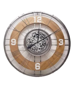 La Florentina Geo Roman Round Country Moving Cogs Wall Clock Rustic