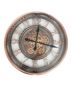 La Florentina Epoque Round Industrial Moving Cogs Wall Clock Rustic