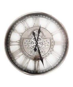 La Florentina The Kensington Round Industrial Moving Cogs Wall Clock Silver